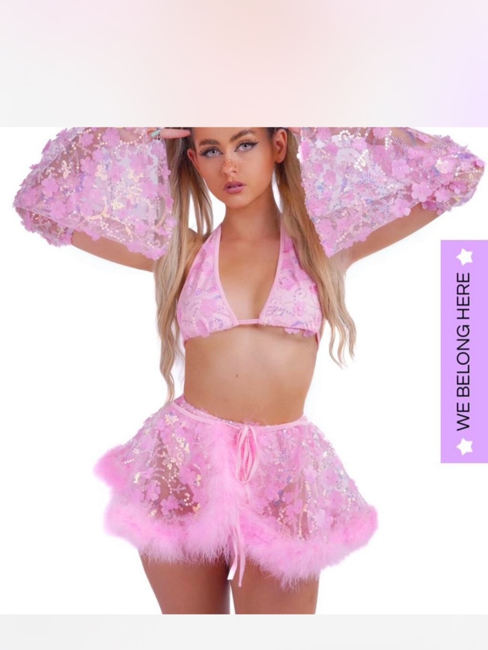 The Lumi Shop Pink Sequin Feather Four-Piece Set